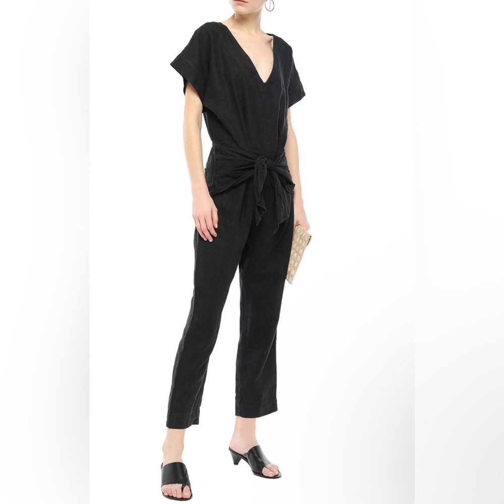 NWT- JOIE Jaydana Cropped Trie-front Linen Jumpsuit Black - Picture 2 of 10